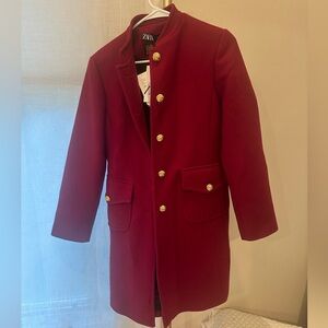Zara Red Military Coat with Gold Accents
